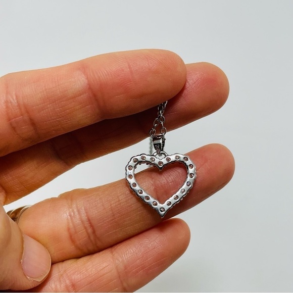 Heart Pendant Silver Necklace Chain Valentine Love Cubic Zirconia CZ Charm Small - Picture 6 of 8